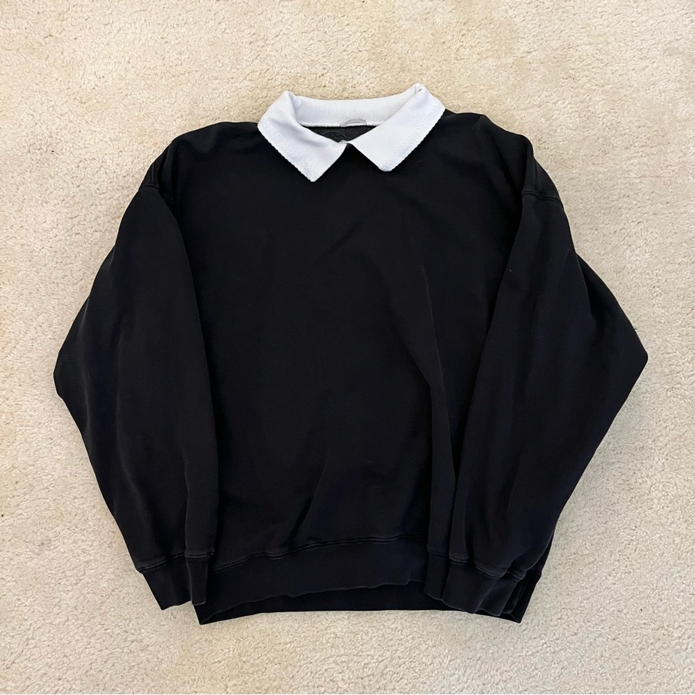 Navy Black John Galt Erica White Collared Oversized Sweatshirt